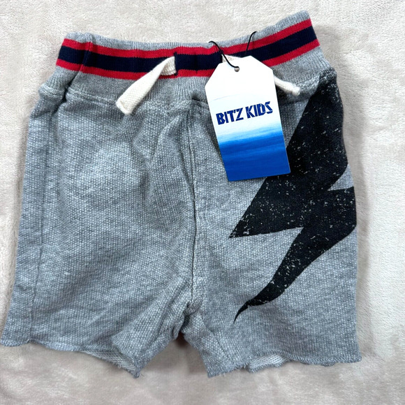 Bit'z Kids Shorts Baby 3-6 Months Gray Lightning Bolt Raw Hem Sweat New - Picture 1 of 6